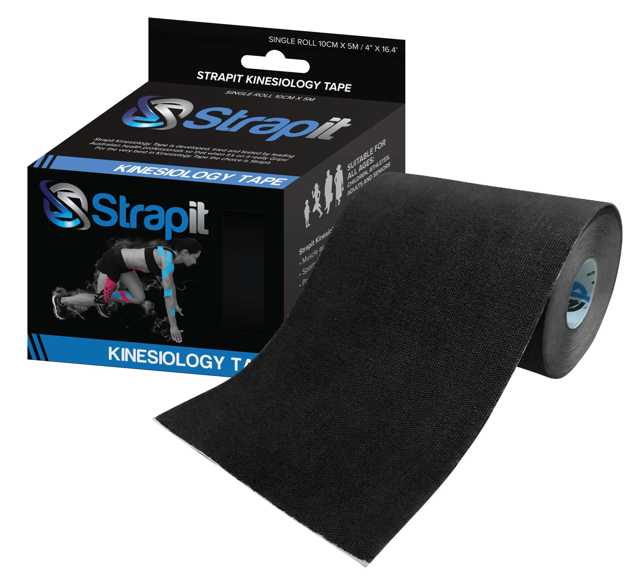 Kinesiology Tape 10cm 3D boxes with roll Black