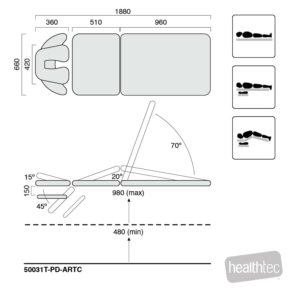 healthtec-50031-artc-sx-classic-therapy-table-three-section-mid-lift-castors-movement-positions