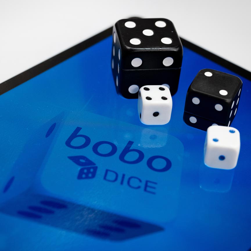 VAVO0045 A tablet screen displaying a game of Bobo Dice, a digital dice game