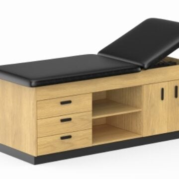 Titan Cabinet Treatment Table with 3 Drawers and 2 Doors, Oak Finish.