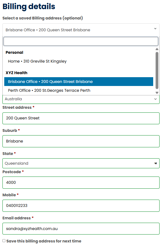Select an Address at Checkout - WooCommerce Organisations Saved Address Selector