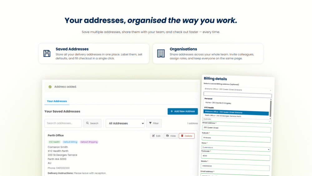 WooCommerce Organisations Saved Address Selector