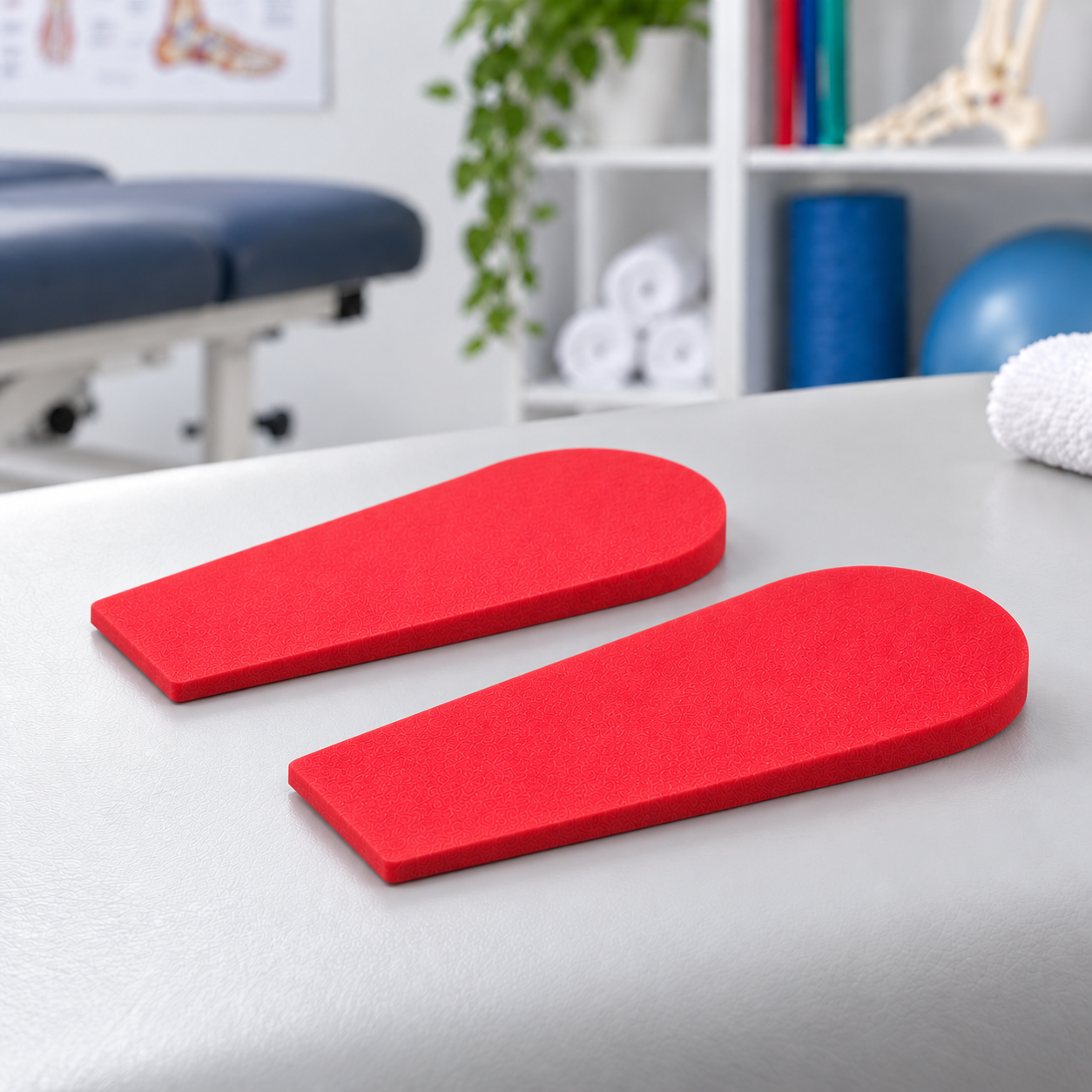 Red Foam Orthotic Wedges on Treatment Table Supporta Heel Lifts - Pair