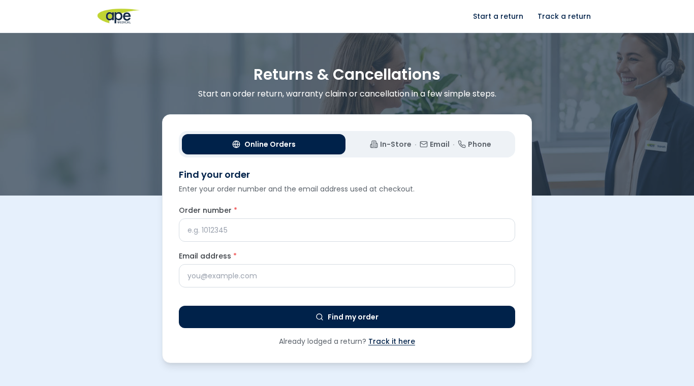 Returns Portal: Find your order