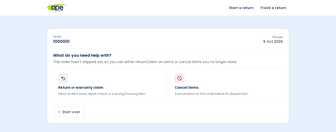 Returns Portal: Choose return or cancellation