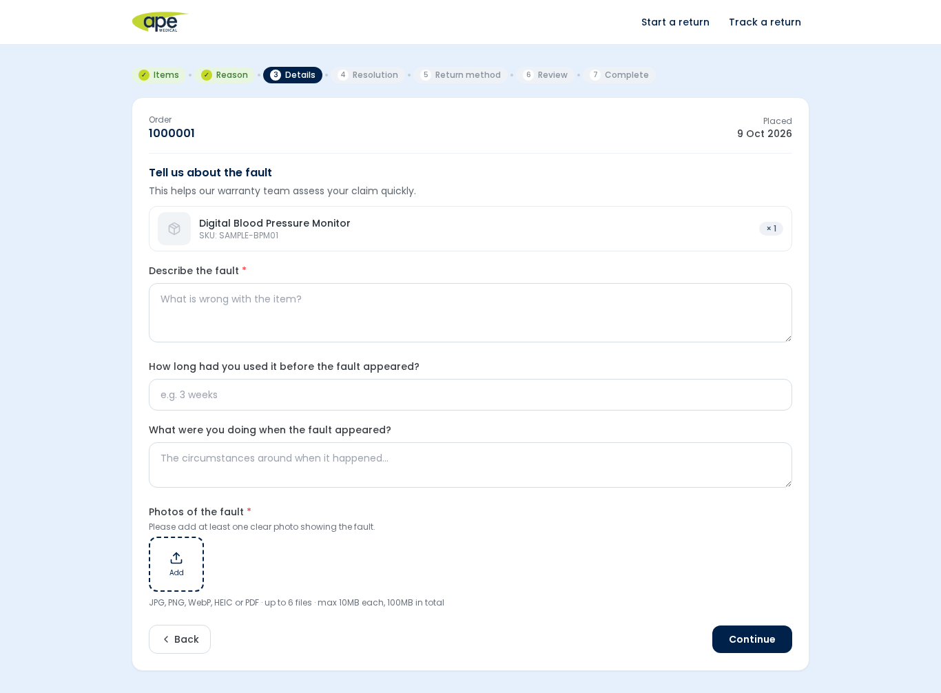 Returns Portal: Details and photos upload